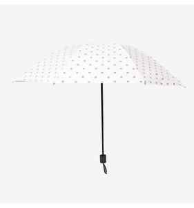 Detailed view of the pink polka dot umbrella with black sun protection coating