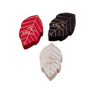 Leaf shaped gift tags in red black and white with gold foil For You lettering