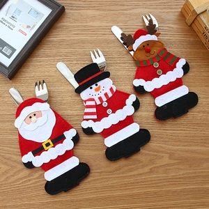 Pochettes À Couverts De Noël Feutre Polyester Père Noël Bonhomme De Neige Renne Décoration De Table De Fête Fournitures De Fête