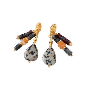 Vintage bohemian beaded drop earrings with colorful stones and spotted waterdrop pendants
