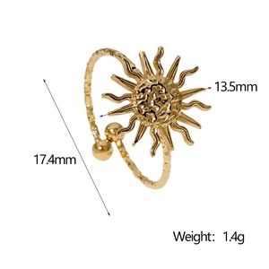 Detailed view of sunburst open ring with hammered finish and dimensions in millimeters