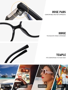 Detail shot of ergonomic nose pads and metal hinges on cat eye blue light glasses