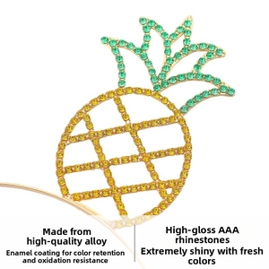 Detail of gold alloy pineapple headband with green and yellow AAA rhinestones
