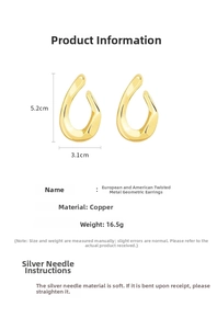 Detailed size specifications for gold twisted geometric earrings with silver posts