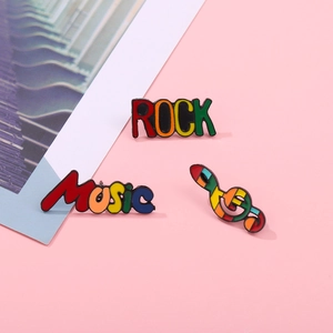 Music Series Alloy Enamel Brooch Personalized Rock Music Guitar Notes Letter Badge Pins For Clothing Backpack Accessories