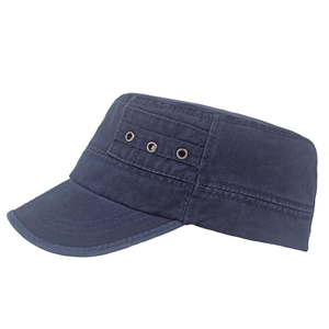 Deep blue washed cotton flat top military cadet hat for men with metal air vents