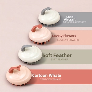 Macro view of silicone scalp massager brushes in aircraft flower feather whale designs