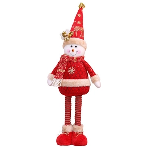 Standing telescopic Christmas snowman plush doll with snowflake sweater and striped legs
