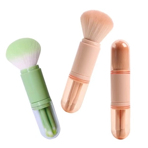 Portable 4 In 1 Makeup Brush Set Retractable Multi-functional Nylon Bristles Plastic Handle With Cap Travel Daily Use