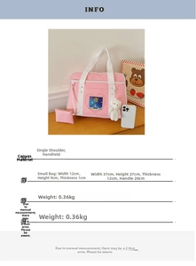 Pink JK style canvas tote bag with heart-shaped window and white bear plush charm details
