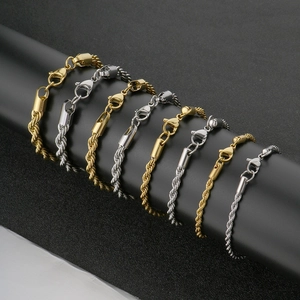 Rope Chain Bracelet Stainless Steel Twist Link Minimalist Punk Style Jewelry For Men And Women Gold Silver Color