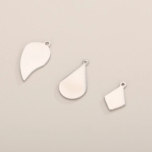 Polished silver leaf, teardrop, and rhombus stainless steel jewelry pendants with rings