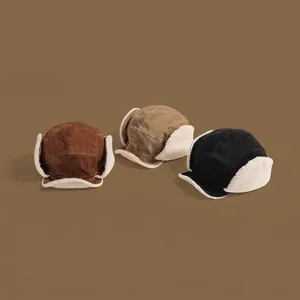 Retro corduroy winter trapper hat with warm faux fur lining in three classic colors