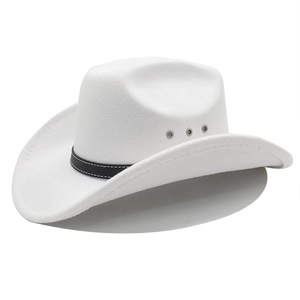 Classic white felt cowboy hat with black leather band and metal ventilation eyelets