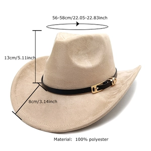Khakifarbener Cowboyhut aus Wildlederimitat mit schwarzer Gürtelschnalle und breiter Krempe