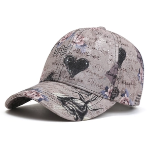 Casquette de baseball vintage en dentelle lavande avec fleurs roses et paillettes
