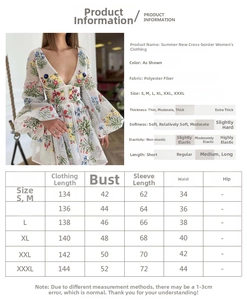 Detaillierte Größentabelle für das bestickte Netzkleid mit langen Laternenärmeln
