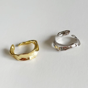 Irregular lava texture 925 silver open rings in gold and silver finish with liquid metal style