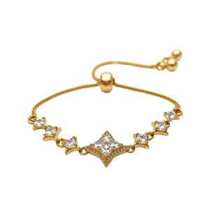 Adjustable gold North Star bracelet with white cubic zirconia pavé star pendants