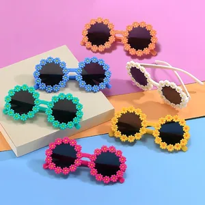 Kids Daisy Flower Sunglasses Round PC Frame AC Lenses UV380 Cute Outdoor Beach Eyewear For Toddler Girls