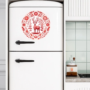 Weihnachts-Rentier-Wandtattoo und Kühlschrank-Aufkleber im roten und weißen Scherenschnitt-Stil