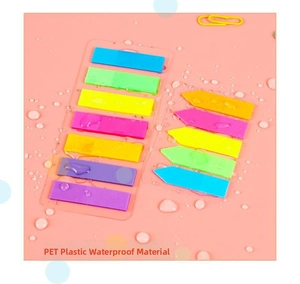 Waterproof PET index tabs showing colored sticky notes with water drops detail