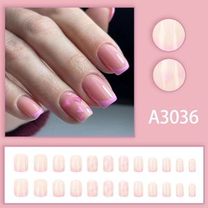 Pink heart gradient press on nails set with 24 piece square shape french manicure tips
