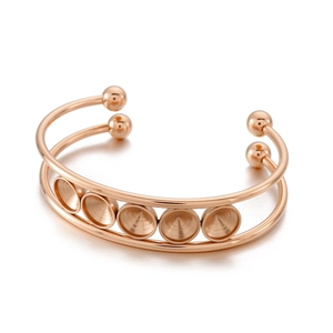 Minimalist rose gold double-layer open bangle with five round DIY settings
