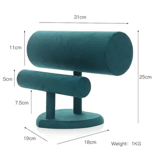 Double-layer dark green velvet T-bar jewelry display stand for headbands and bracelets