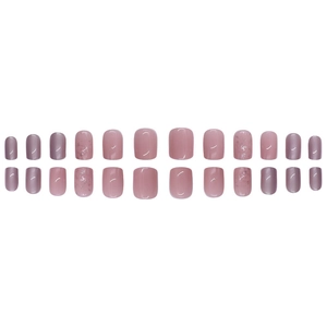 Short square press-on nails set with 24 pieces in pink and glitter purple finish