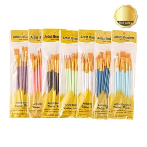 Professional 10-piece artist paint brush set for watercolor and oil in vibrant colors