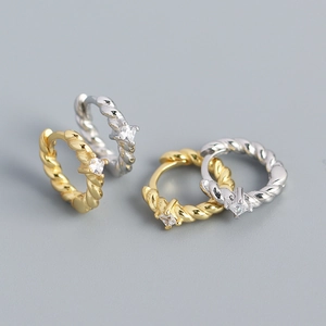 Twisted Huggie Hoop Earrings 925 Sterling Silver Square Zirconia Minimalist Light Luxury Elegant Jewelry For Women