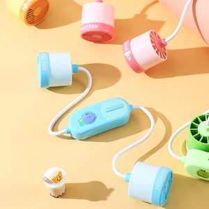 Portable neck fan in four colors with flexible tube and cute fruit patterns