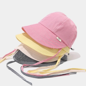 Breathable striped sun hats with chin straps in pink, yellow, orange and black colors