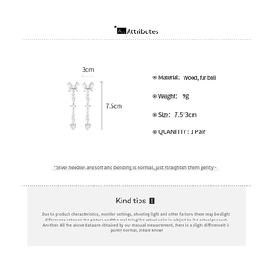 Detailed size specifications for zircon butterfly tassel earrings measuring 7.5cm by 3cm