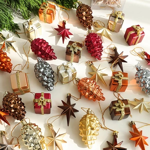 Nordic Christmas tree ornaments set with metallic pine cones stars and gift boxes