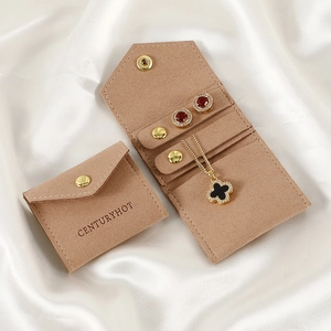 Detail of portable microfiber jewelry roll showing necklace hooks and stud holders