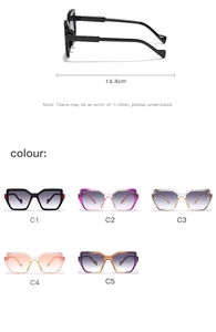 Detailed dimensions and color variations for oversized polygon gradient sunglasses