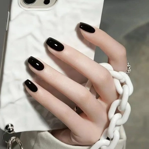Glossy Black Press On Nails Solid Color Ballerina Coffin Shape Full Cover Artificial Nails Chic Cool Style For Women