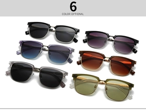 Detailed display of six color options for square semi-rimless sunglasses in high resolution