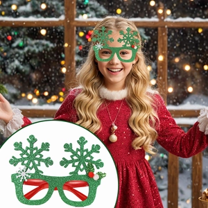 Sparkly green snowflake Christmas glasses frames for festive holiday party photo props