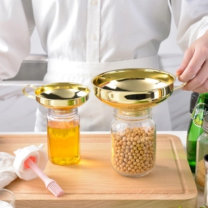 Golden stainless steel wide mouth canning funnel set for jars and kitchen liquids