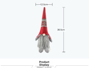 Detailed size chart of a 36.5cm tall Nordic Christmas gnome plush doll with red hat