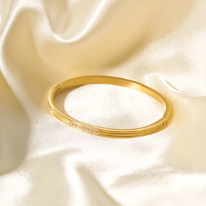 Zircon Bangle Stainless Steel 18K Gold Plated Single Row Crystal Luxury Minimalist Elegant Bracelet For Women