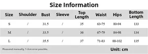 Detailed size chart for women's backless top and slit skirt set in centimeters