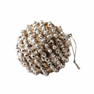 Boule de Noël perlée dorée et argentée avec boucle de suspension pour décor de sapin