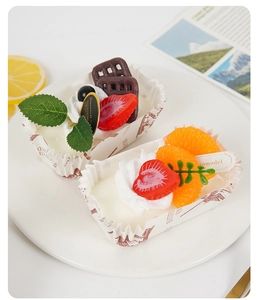 Realistic artificial fruit cupcakes with berries and chocolate for home decor set of two
