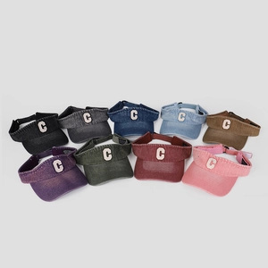 Classic washed denim open top sun visor hats with letter C embroidery in multiple colors