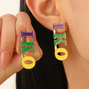 Cartoon colorful enamel alphabet heart clown hat earrings for carnival party