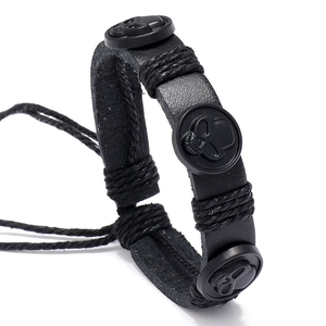 Bracelet En Cuir Punk Rétro Pour Hommes Avec Crânes En Alliage Et Corde De Chanvre Nœud Coulissant Réglable Bijoux